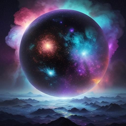 Exploding Star Inside Shattered Crystal Sphere: Digital Art