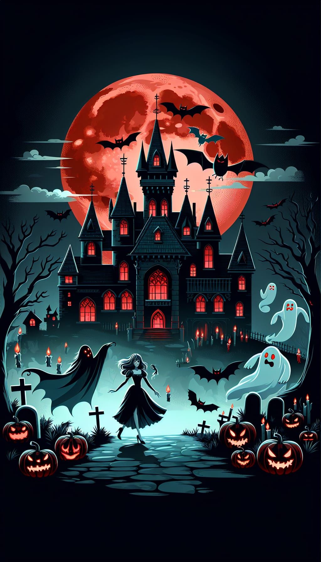 Eerie Vampire Castle Under Red Moon