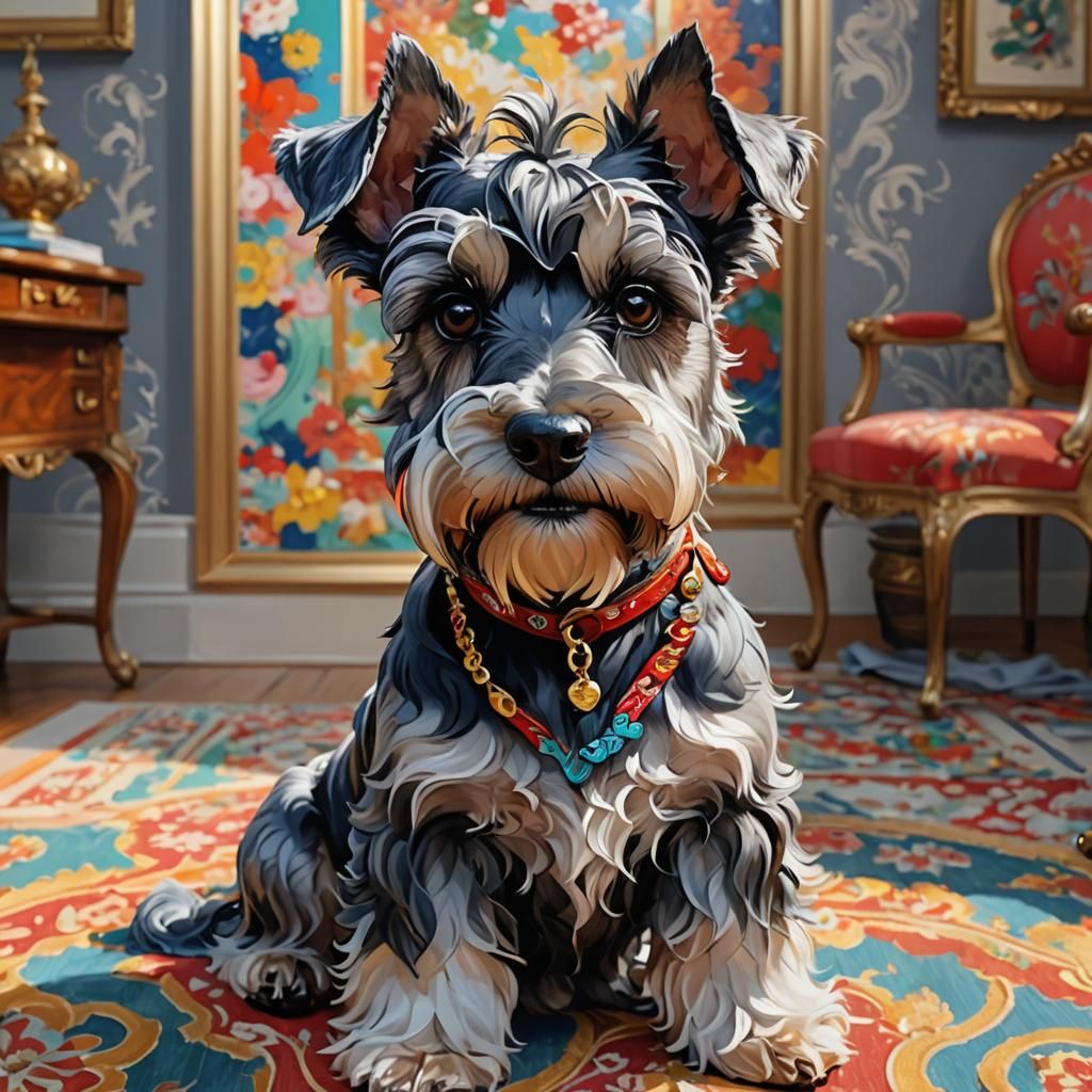 Detailed Oil Painting of a Mini Schnauzer as Anime Art