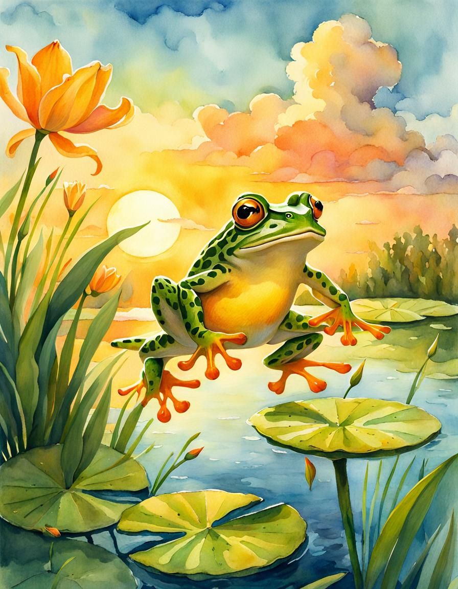 Frog's Leap: A Vibrant Children's Book Illustration