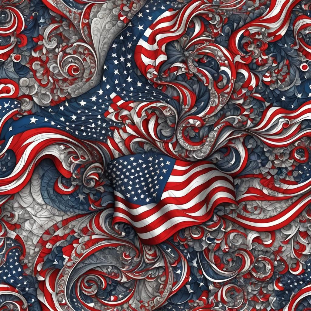 Abstract American Flag with Zentangle and Fractals