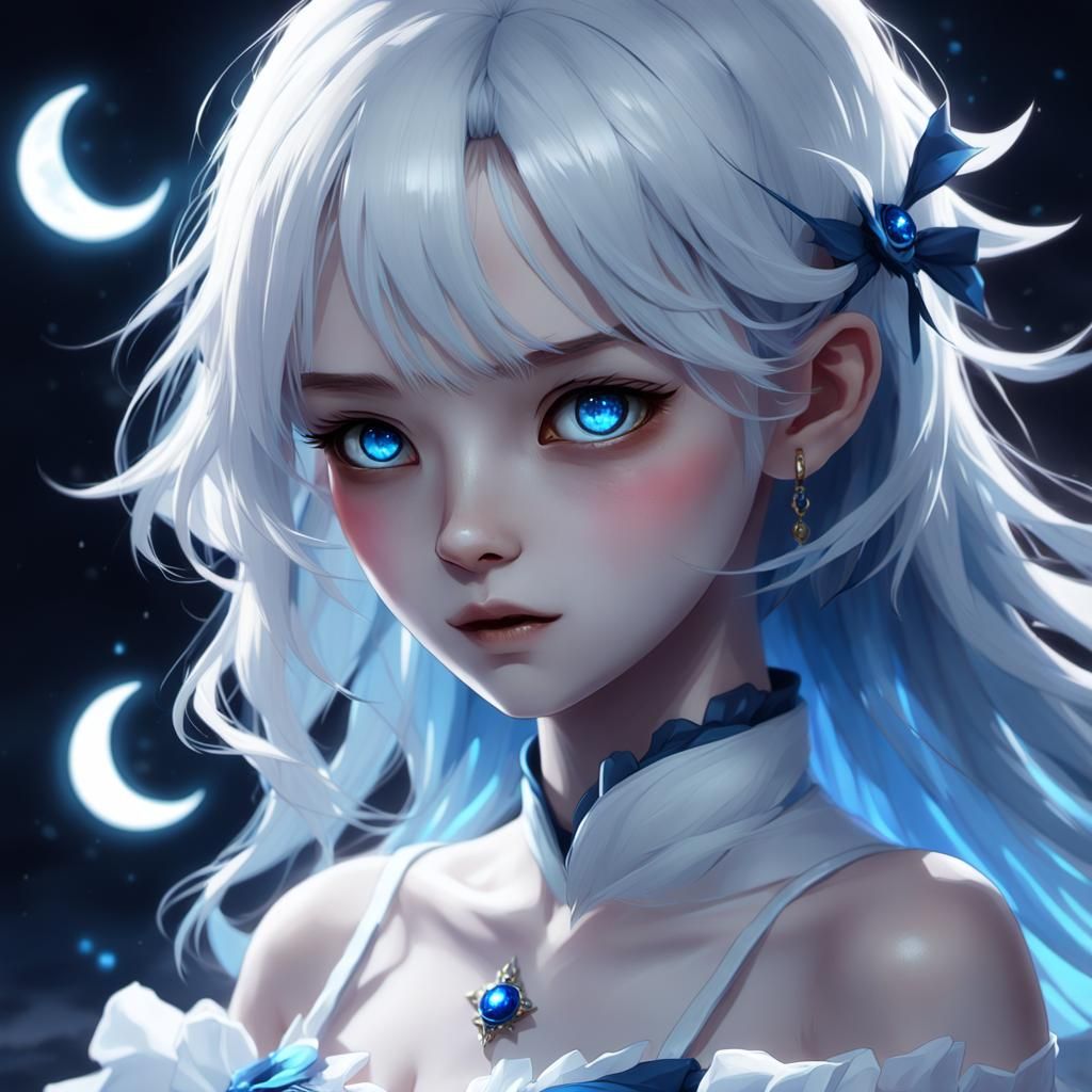 Anime Ghost Woman Portrait in Dark Blues and Purples