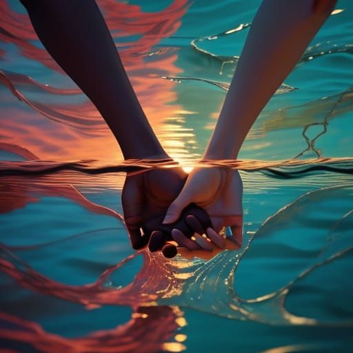 Romantic Realism: Couple Holding Hands at Sunset