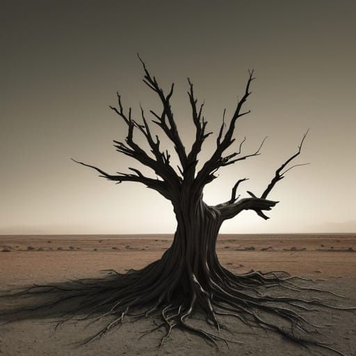 Desolate Withered Tree on Cracked Desert Plain