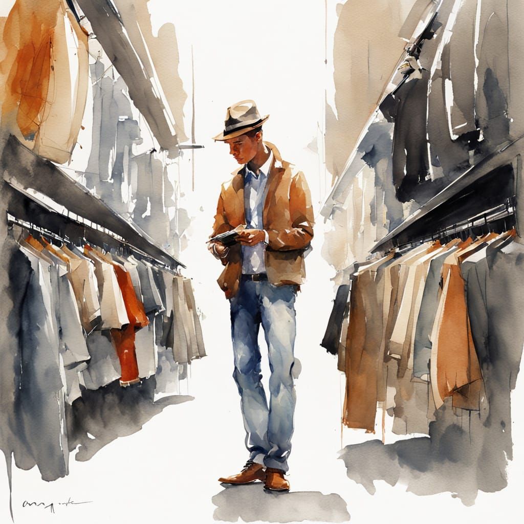 Whimsical Shopper in Colorful Clothing Paradise