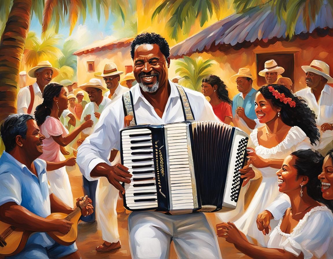 Colombian Musician Playing Accordion in Caribbean Party