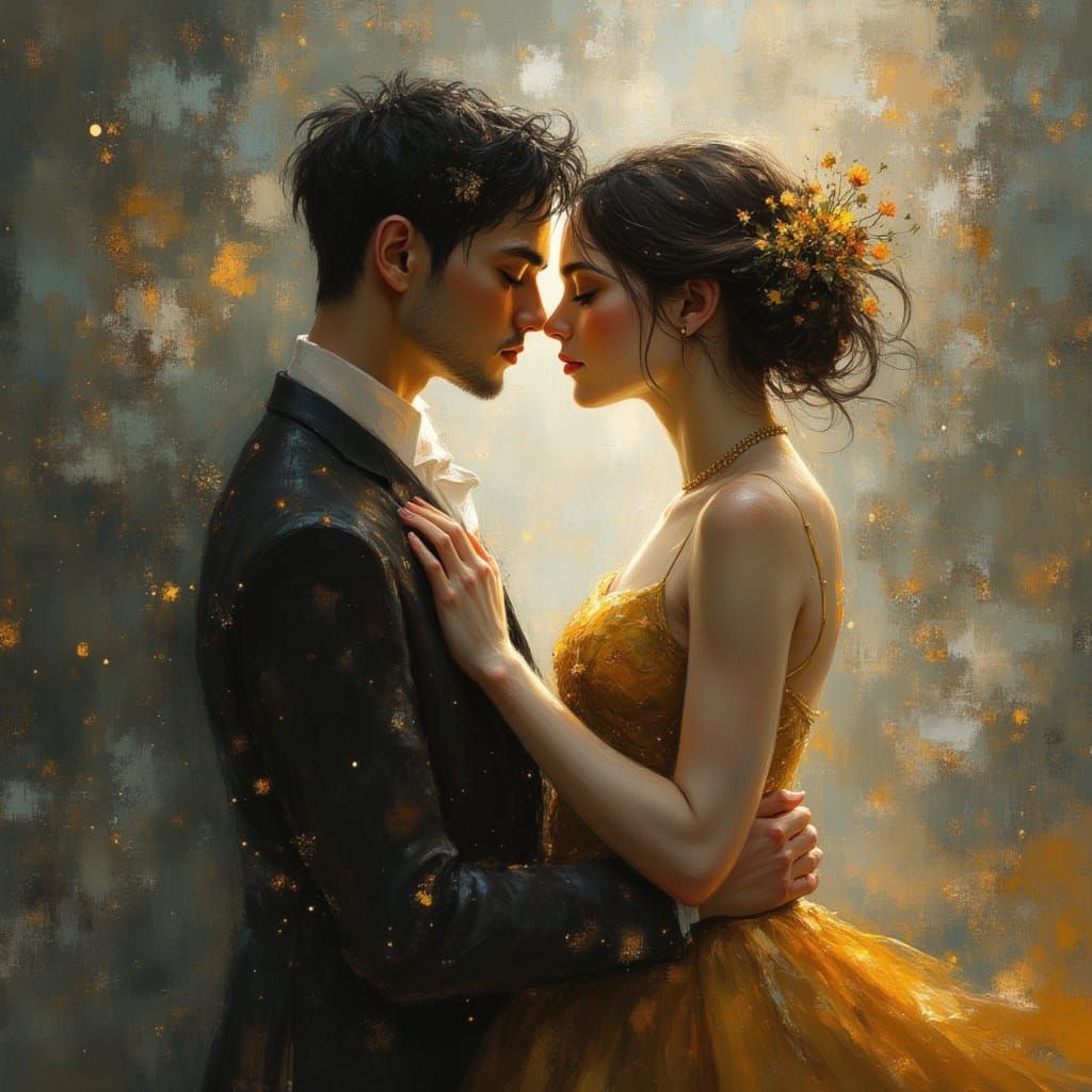 Ethereal Lovers About to Kiss in Painterly Style