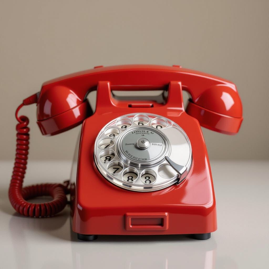 Vintage Metallic Rotary Phone in Red and Silver