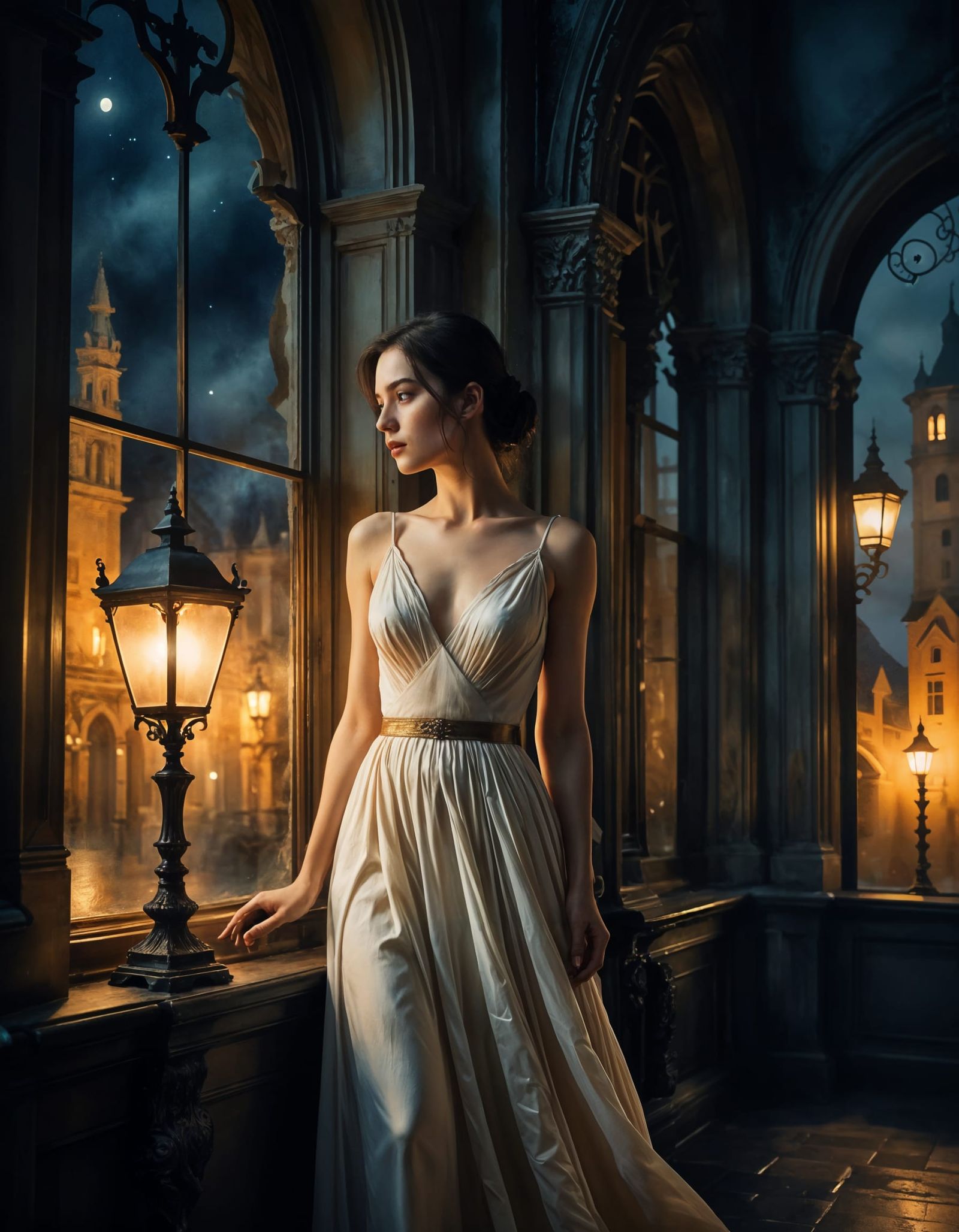 Elegant Woman Contemplates Grandiose Baroque Architecture