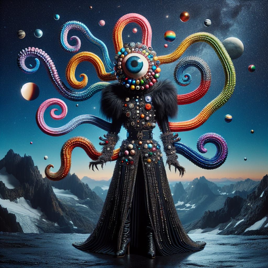 Surreal Humanoid Character in Nocturnal Landscape