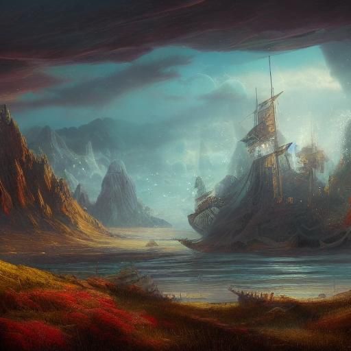Viking Ship Sailing to Holmgard: Fantasy Concept Art