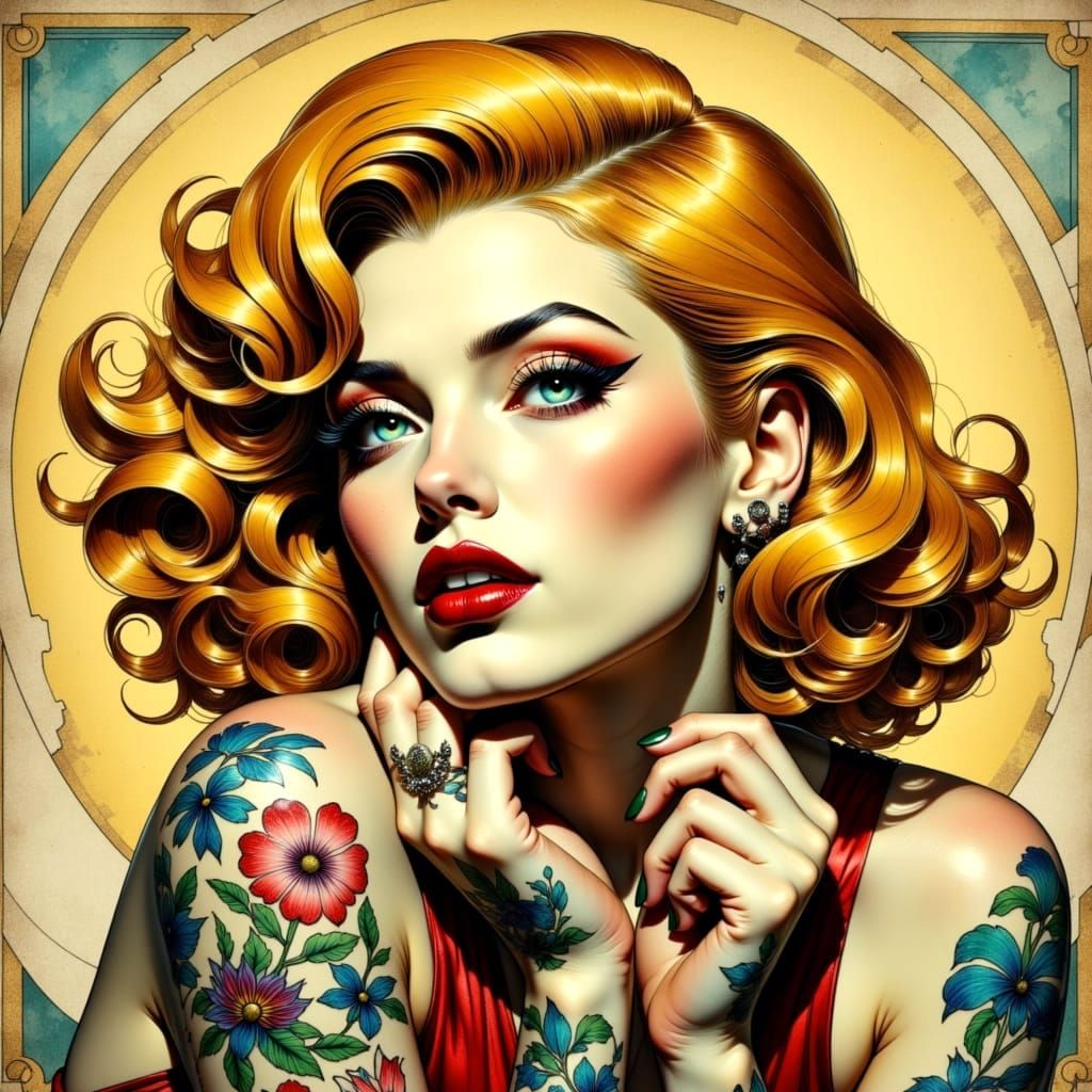 Bette Davis Eyes Pin-Up Girl in Retro Style