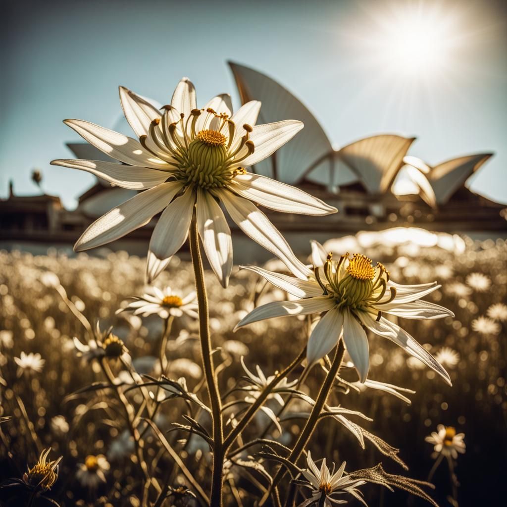 Flannel Flowers Frame Opera House in Golden Light