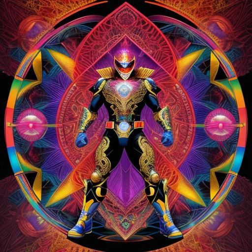 Hyperdetailed Super Sentai Character in Psychedelic Ink Draw...