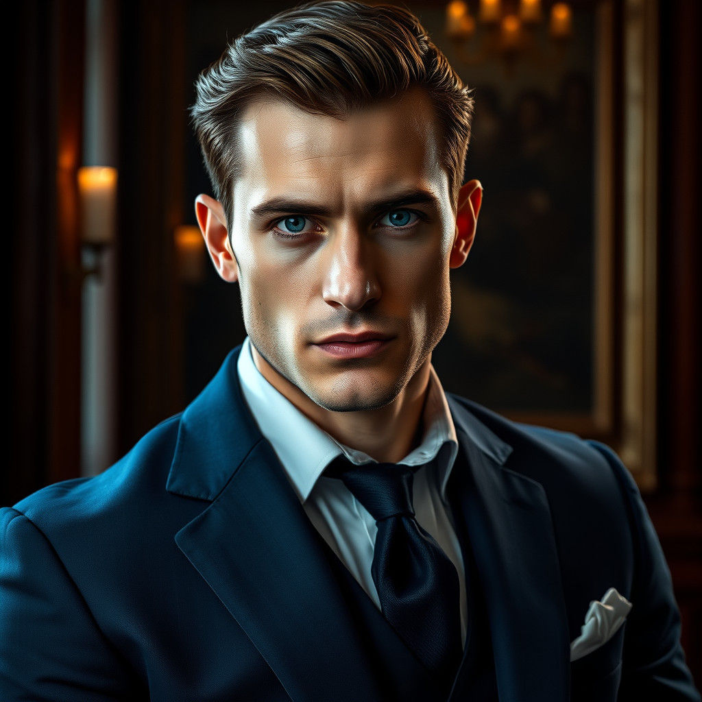 European Man in Navy Suit, Old Master Style