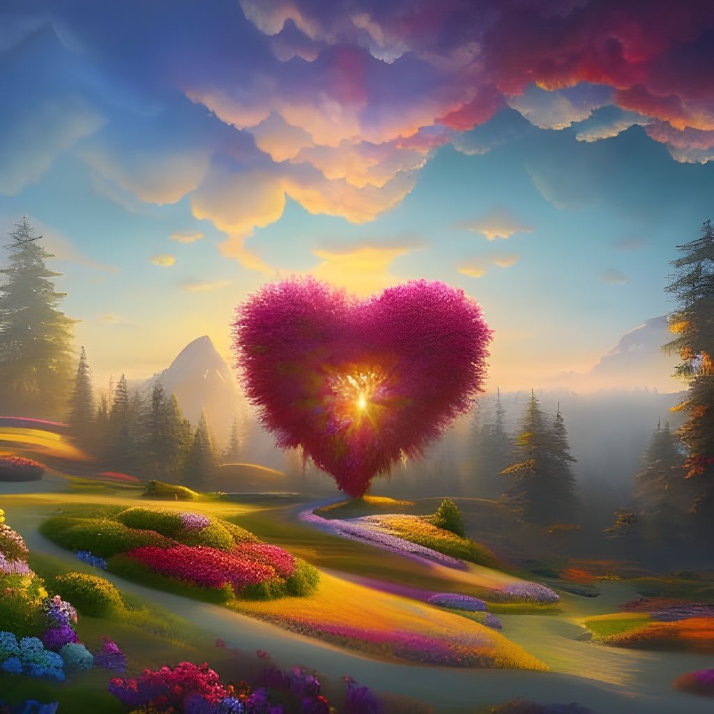 Geometric Landscape with Heart-Shaped Trees