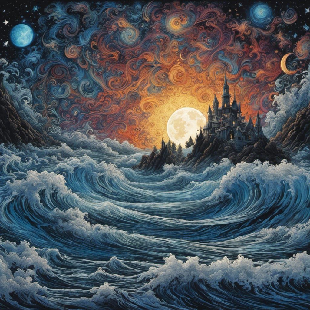 High Gothic Ocean Horizon in Tim Burton Style