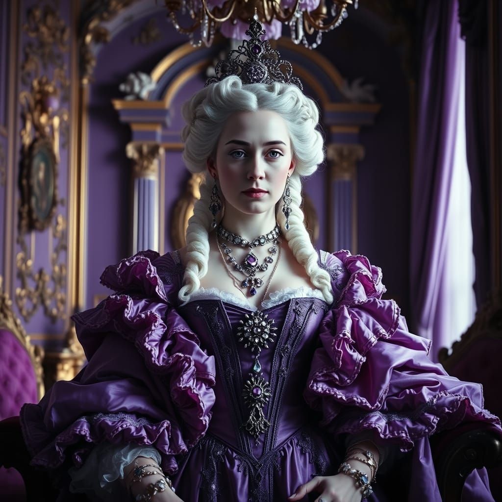 Baroque Portrait of Marie Antoinette in Purple Hues