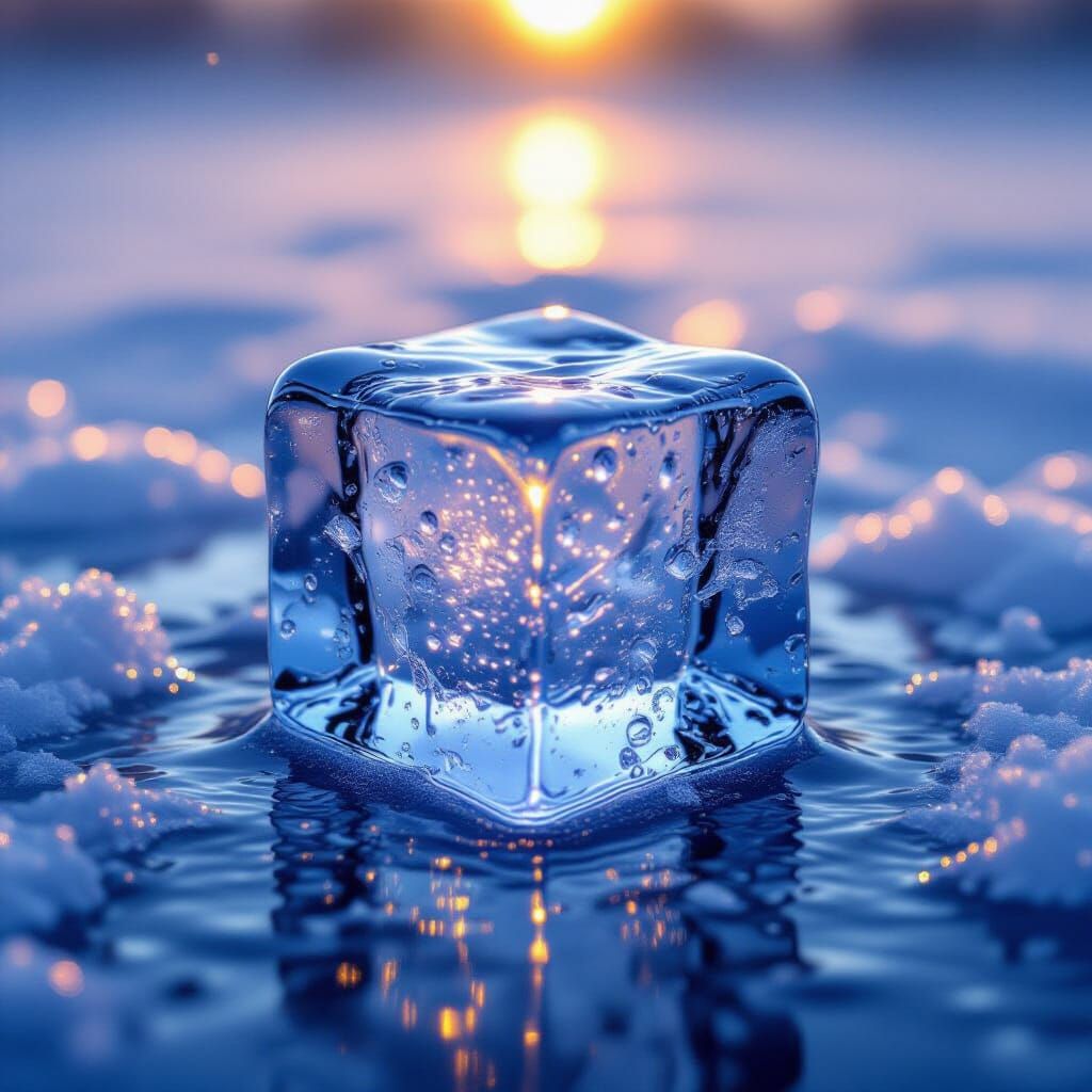 Hyperrealistic Melting Ice Cube in Cinematic HDR