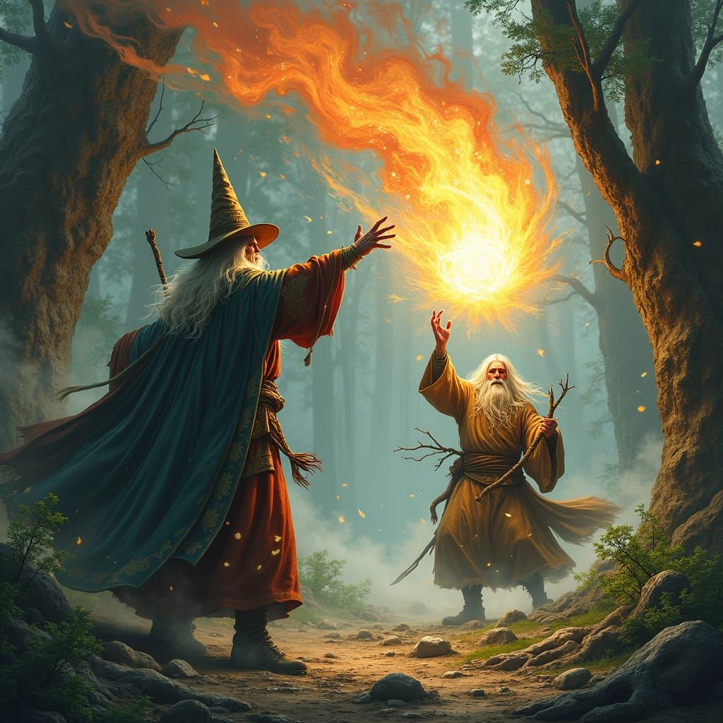 Sorcerer Engages Wizard in Epic Magical Duel