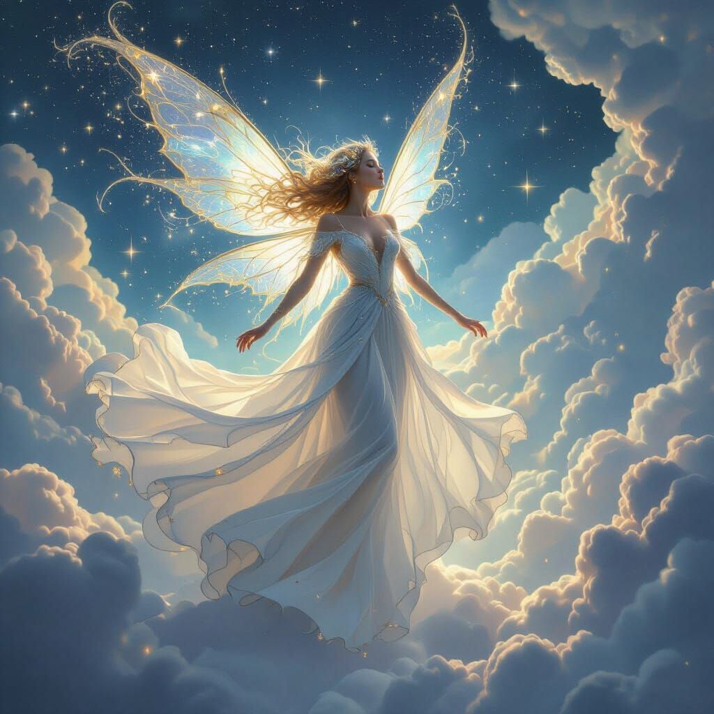 Celestial Fairy Dancing Among Cosmic Clouds