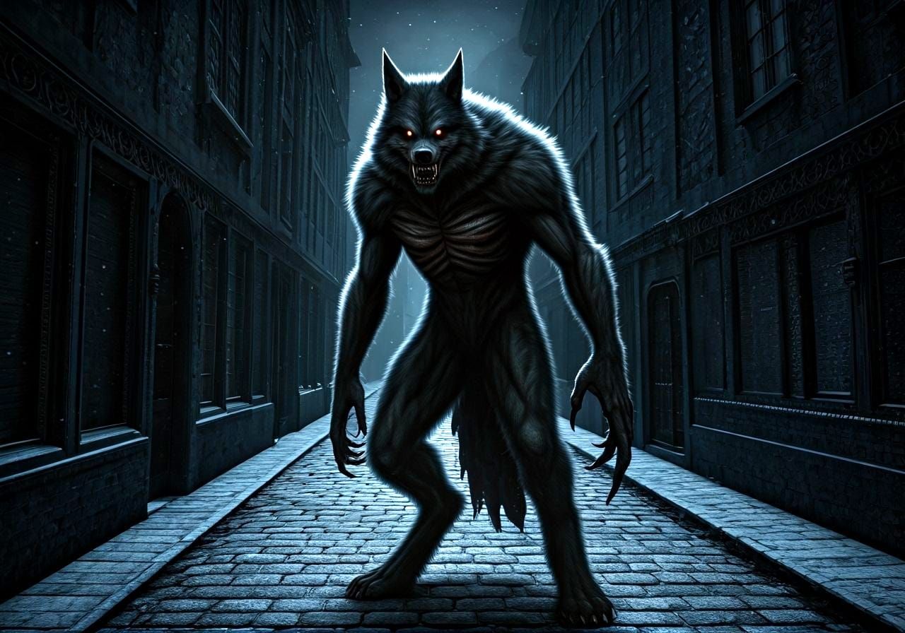 Horror Wolfman in Dark Alleyway Masterpiece