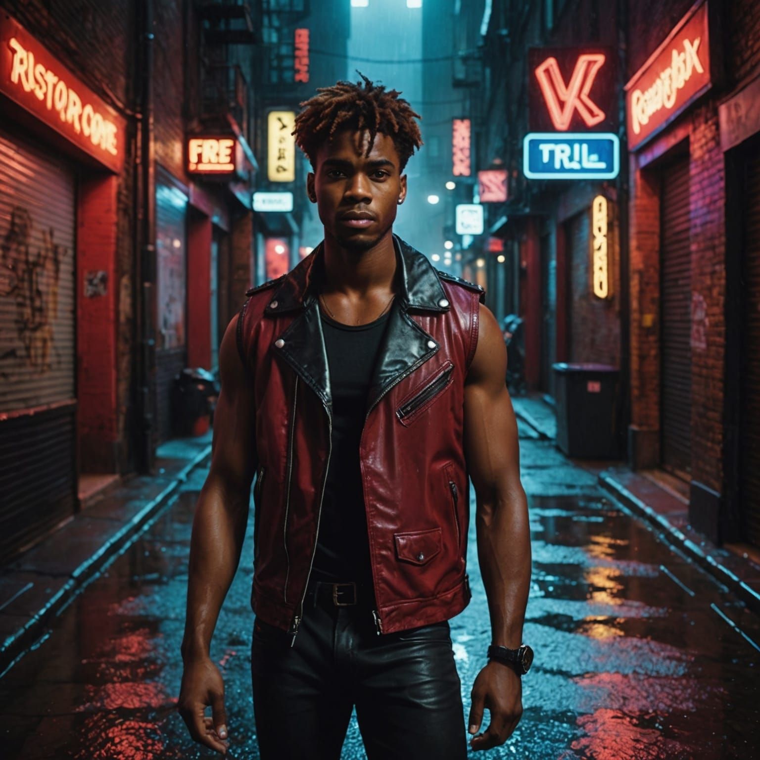 Neon Alley Portrait of a Man in Cyberpunk Style