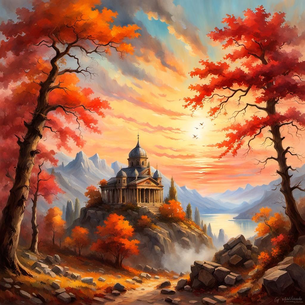 Dramatic Stone Church Amidst Mountain Landscape