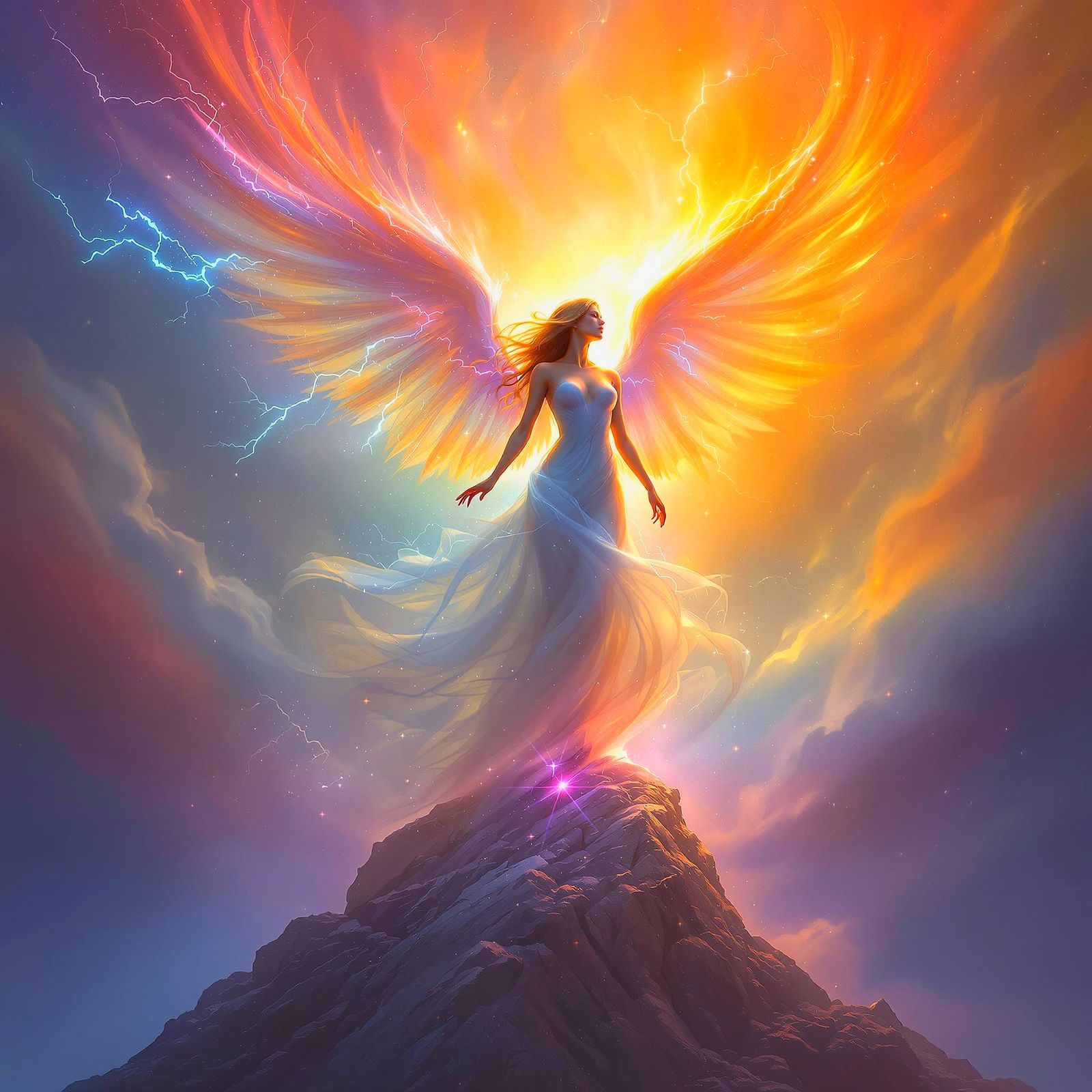 Ethereal Angel in Mystical Mountain Landscape