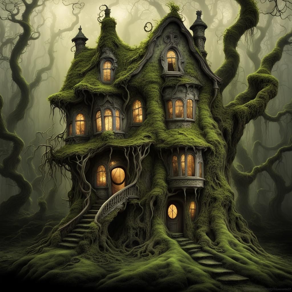 Eerie Haunted House Scene by Tim Burton