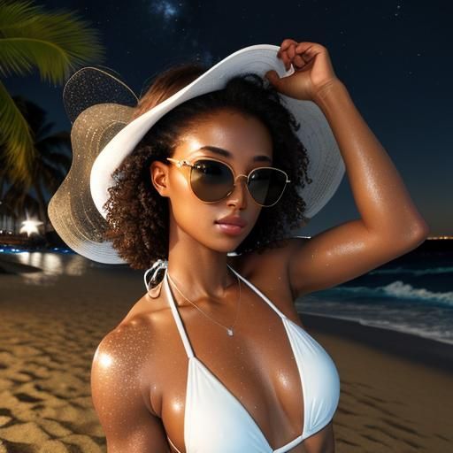 Bronze Woman on Beach at Night