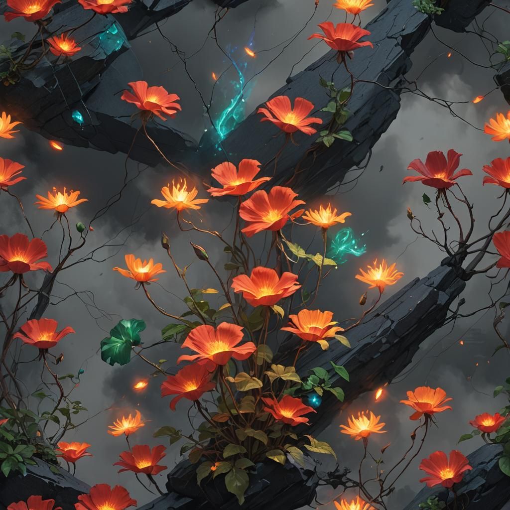 Luminous Fire Flower with Golden Light