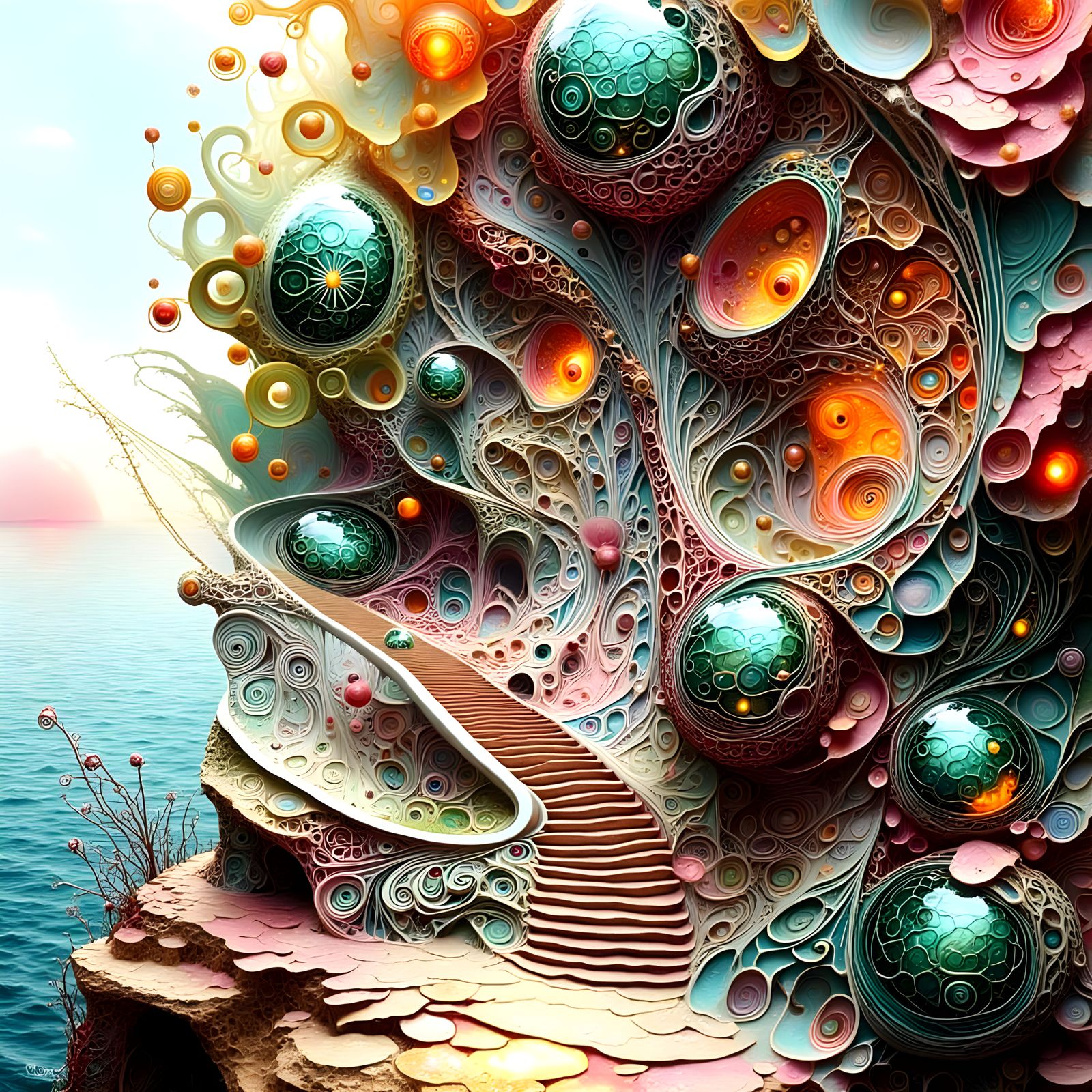 Fractal Escher Tessellation of Futuristic Domes