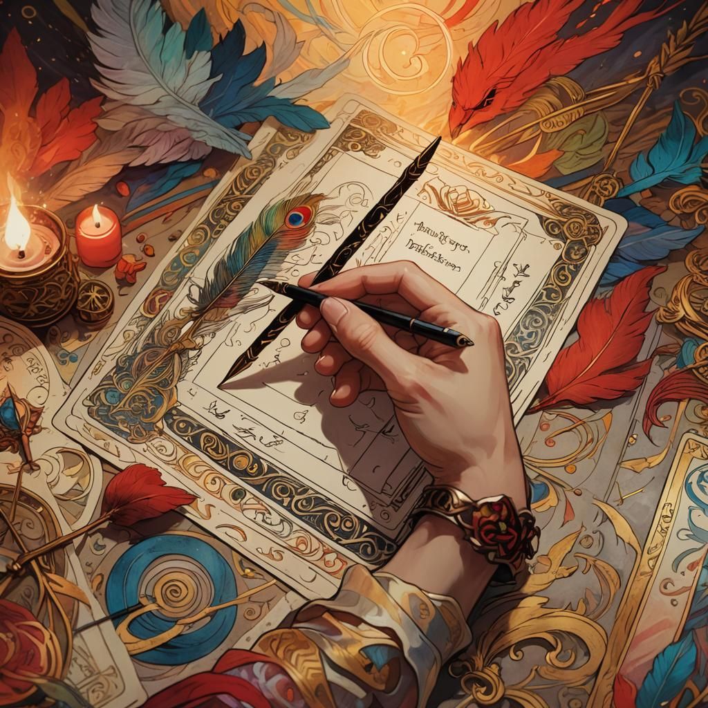 Mystic Hand Writes on Parchment with Quill