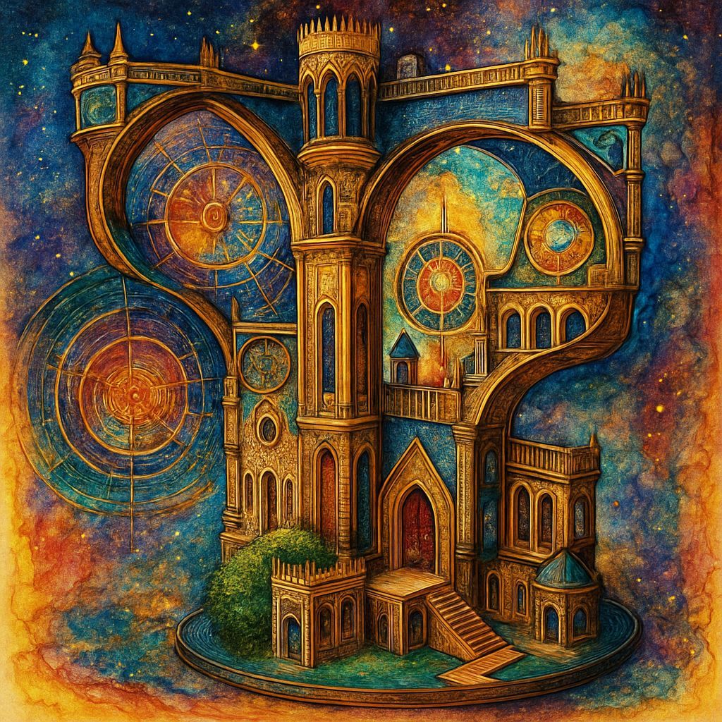 Observatory, cosmic cartography,  Intricately detailed alcoh...