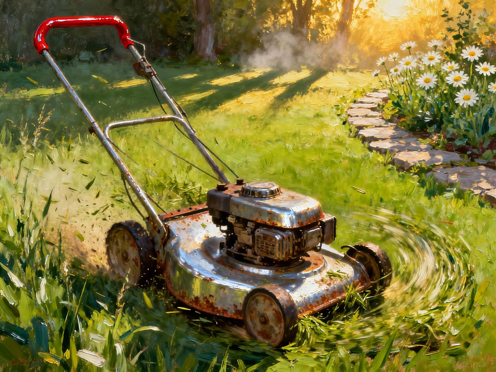 Magical Self-Mowing Lawn in Impasto Style