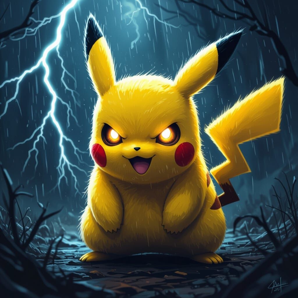 Menacing Pikachu in Dark, Burton-esque Style