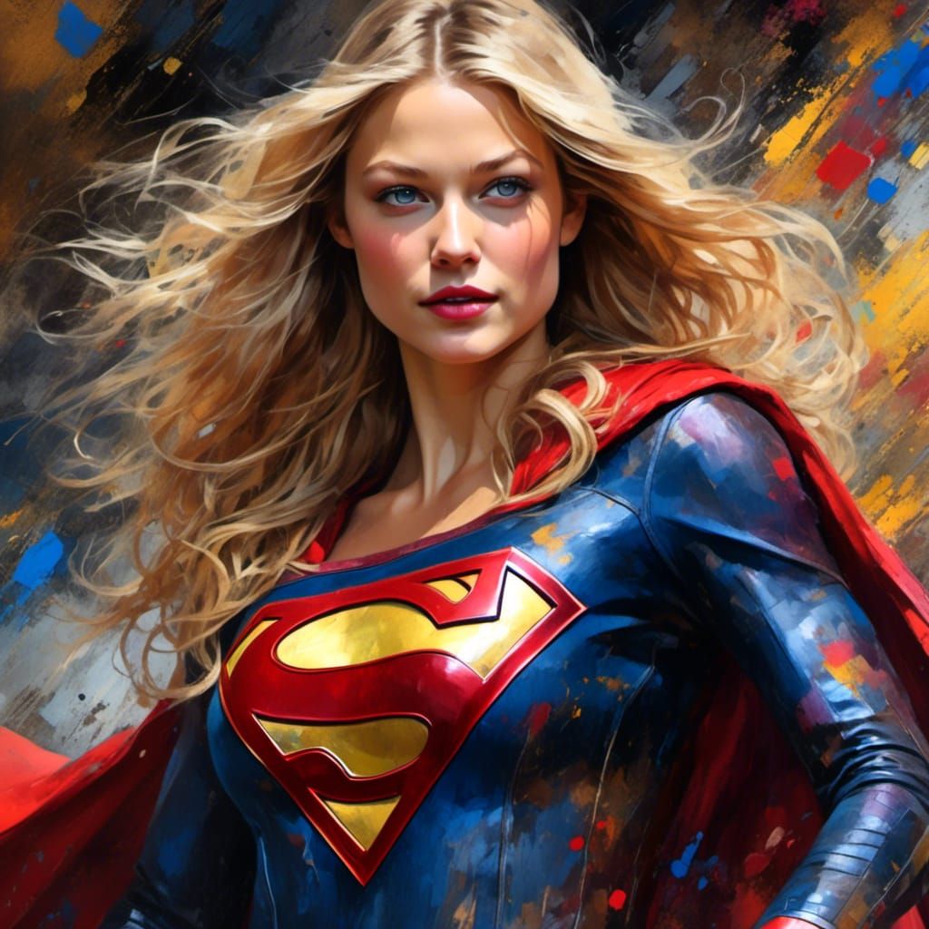 Steampunk Supergirl Impasto Portrait in Neurographic Ink