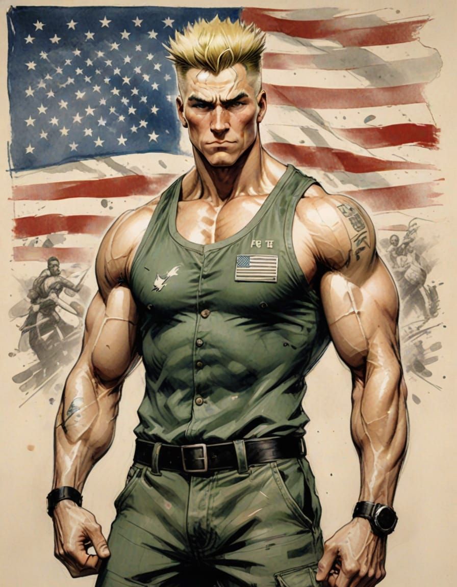 Iconic American Air Force Major with American Flag Tattoo