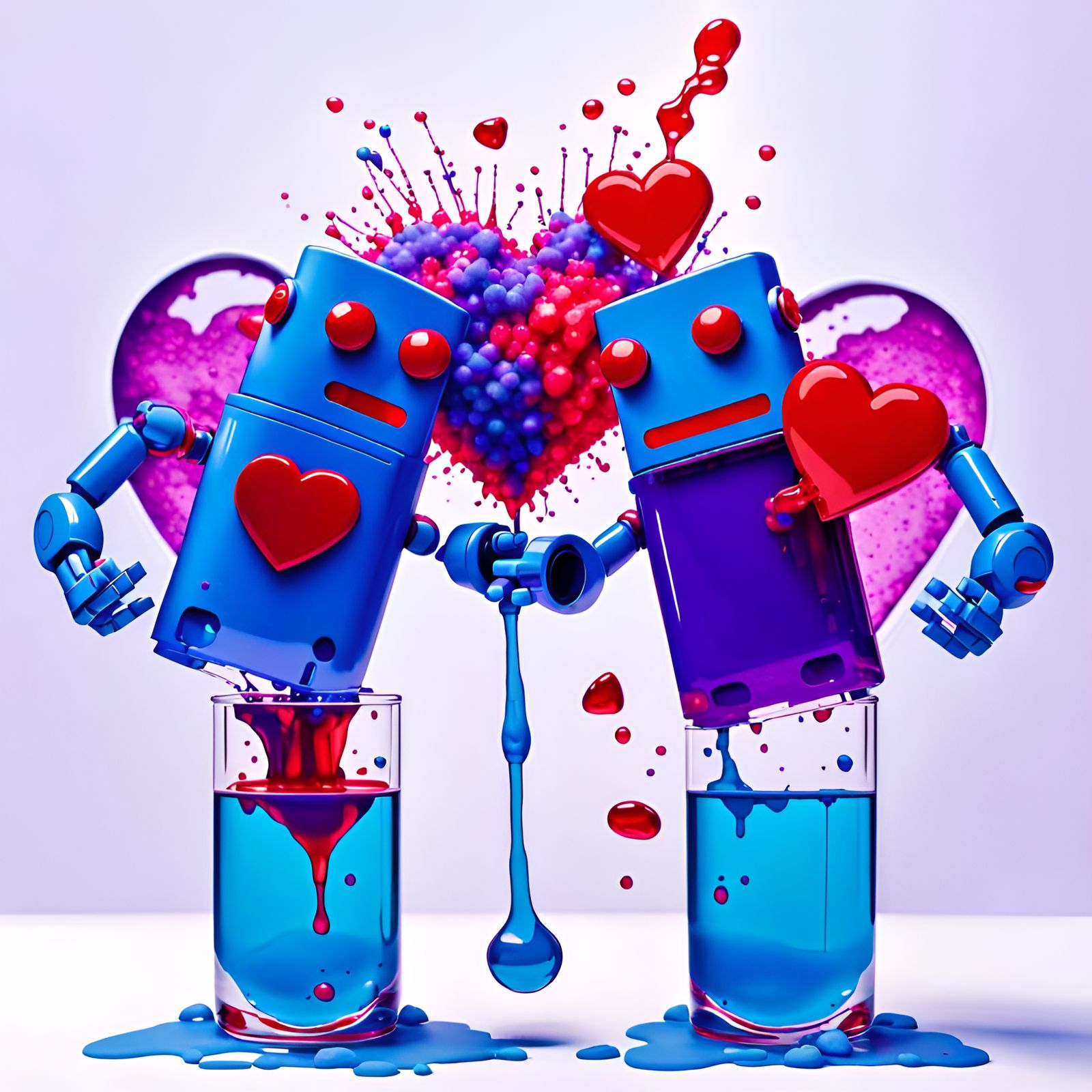 Robots' Chemistry Experiment: A Heartfelt Explosion