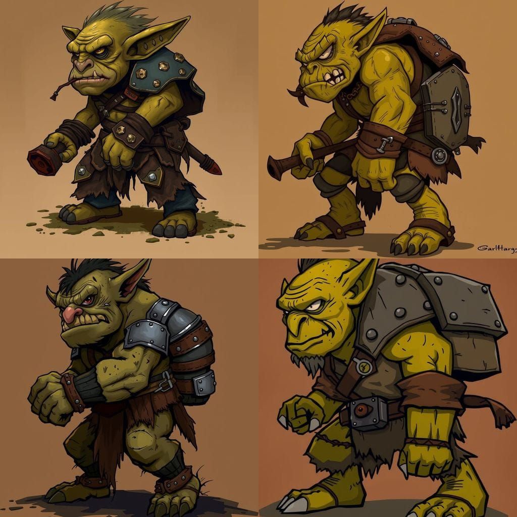 Fantasy Goblin Warrior in Handcrafted Cartoon Style