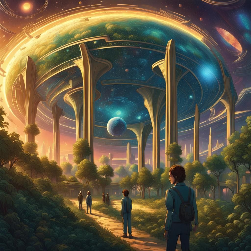 Utopian Future: Humanity Gazing at the Stars as Van Gogh Pai...