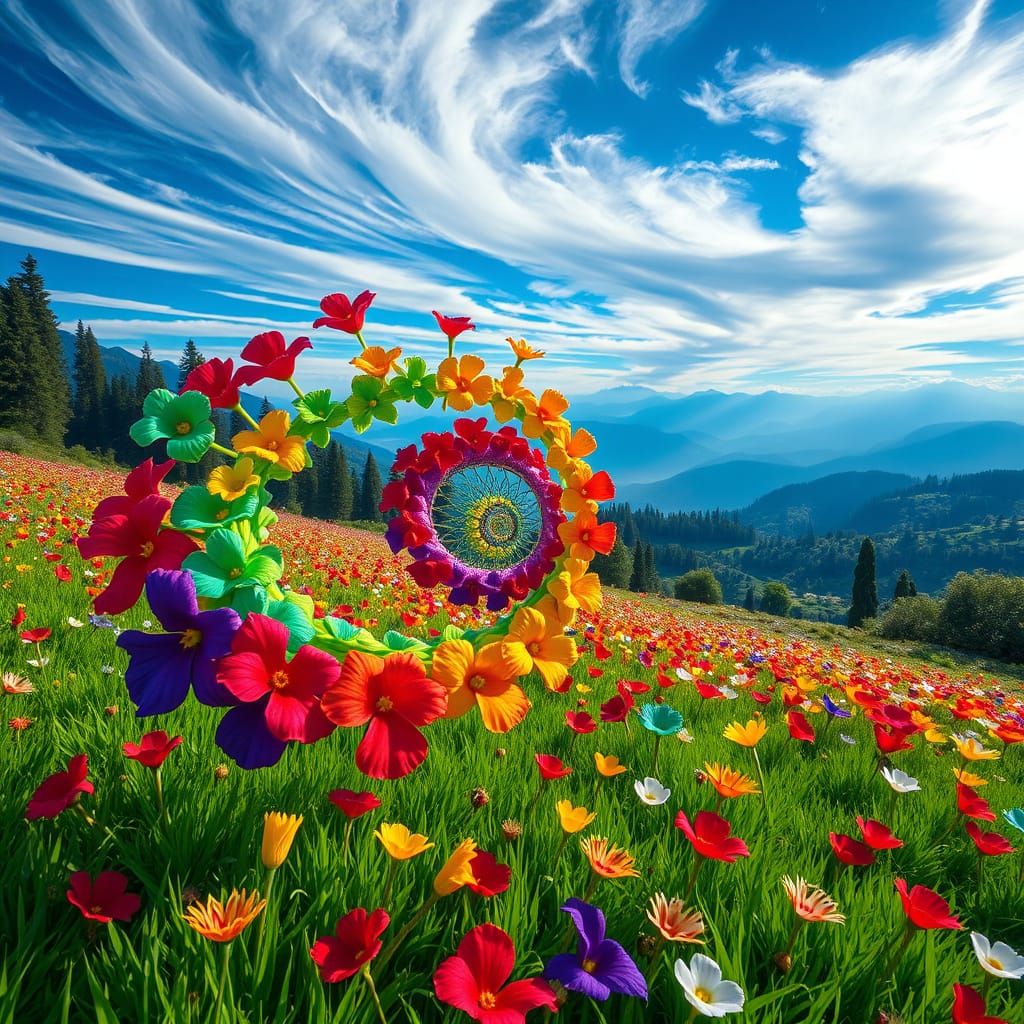 Surreal Floral Tapestry in Vibrant Colors and Whirling Motio...