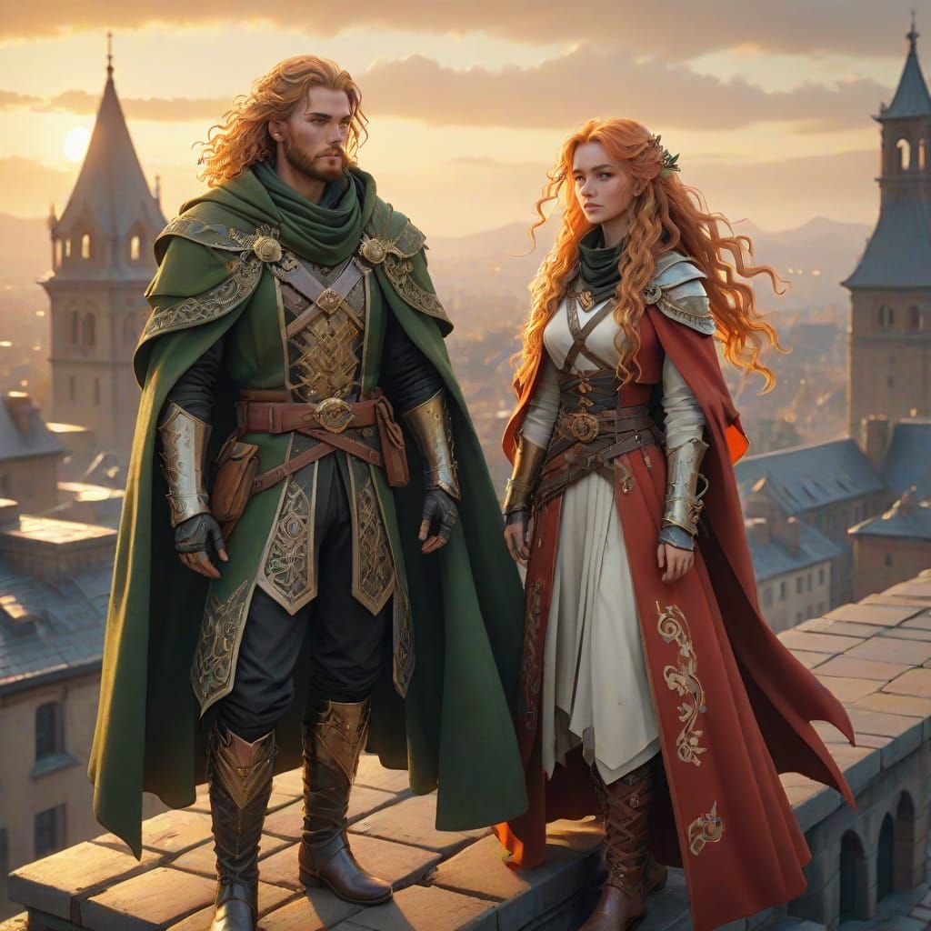 Medieval Fantasy Duo Under Golden Hour