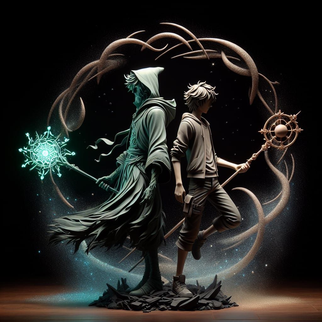 Radiant Staves: Sage and Apprentice in Silhouette