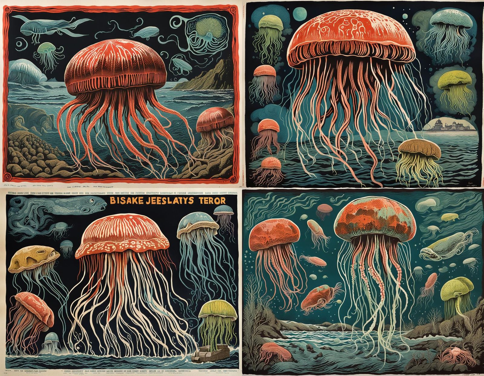 Bizarre Mutant Jellyfish in 1970s Horror Movie Poster