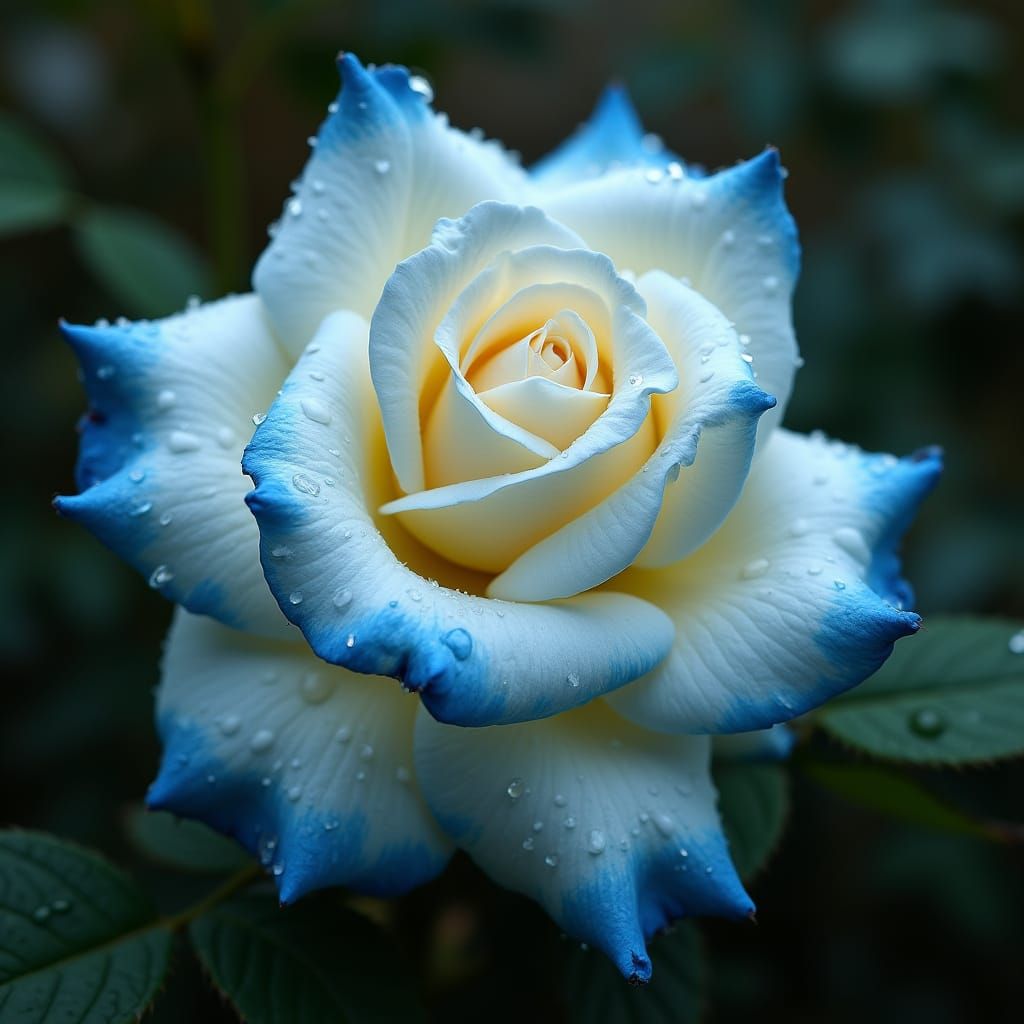 Luminous White Rose in Photorealistic 3D with Blue Edges