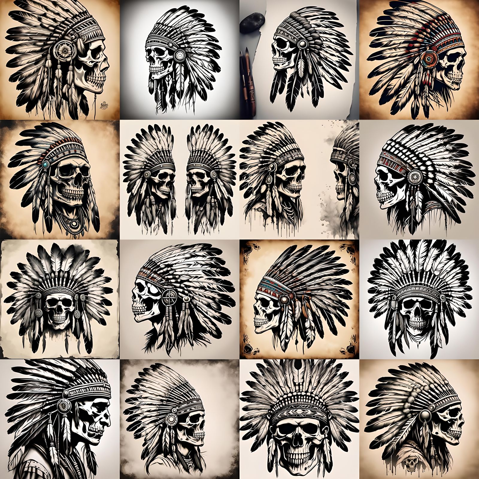 Native American Skull Tattoo Design