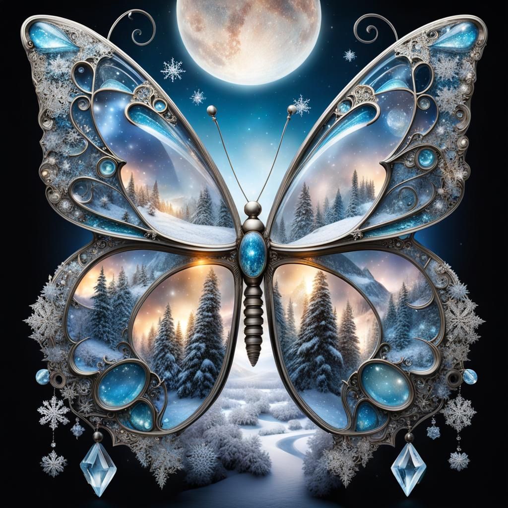 Crystal Butterfly with Snowy Landscape Photo