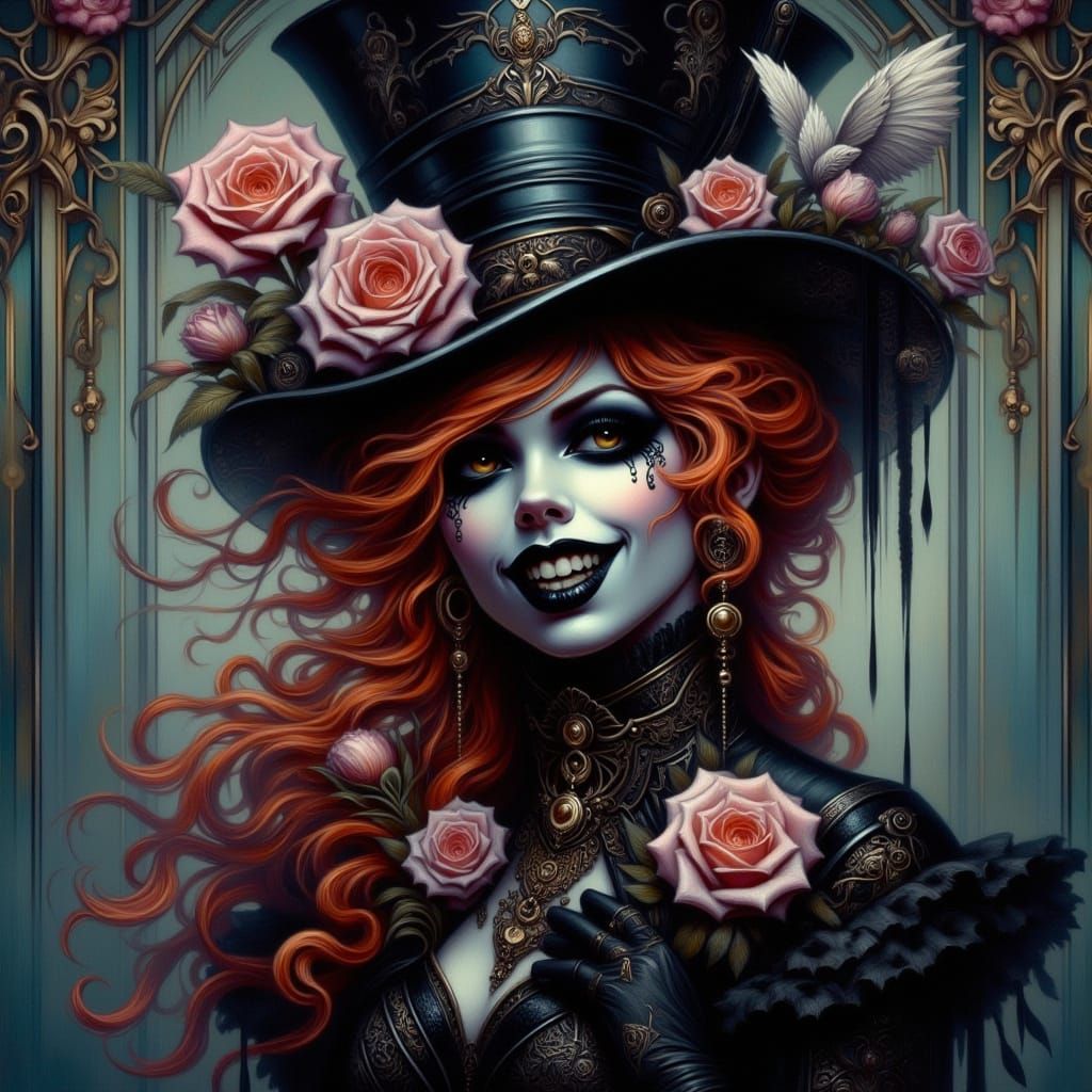 Ethereal Gothic Mad Hatter in Whimsical Victorian Attire